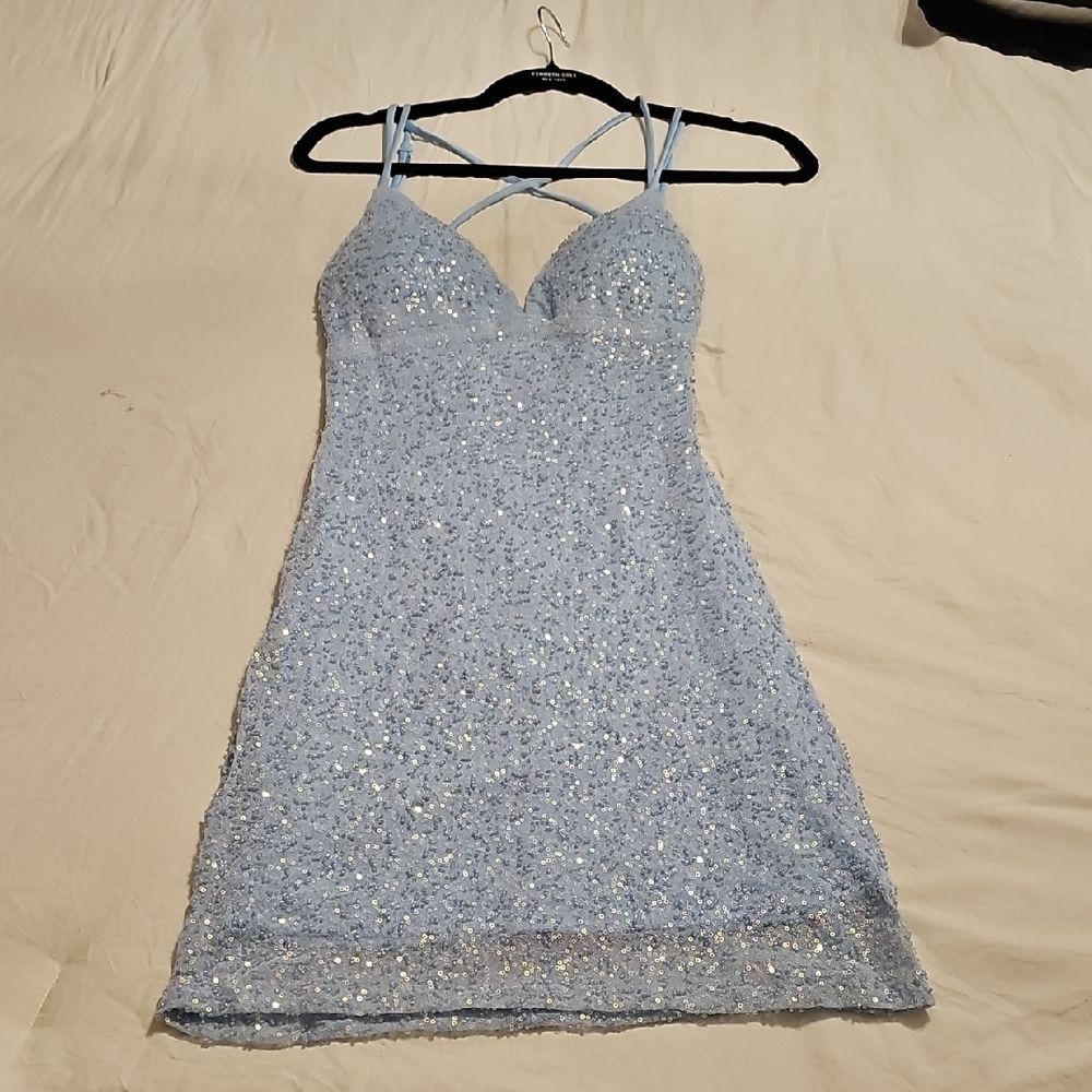 Sparkling Light Blue Mini Dress